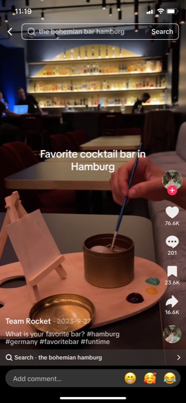 Cocktail bar TikTok clip